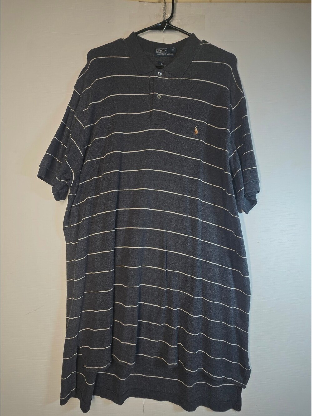Polo Ralph Lauren Mens XL Charcoal Gray Striped Estate Mesh Polo Shirt